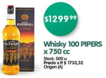 Supermercados Buenos Días Whisky 100 PIPERS x 750 cc oferta