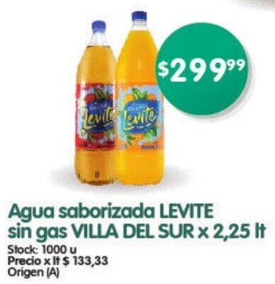 Supermercados Buenos Días Agua saborizada LEVITE sin gas VILLA DEL SUR x 2,25 It oferta