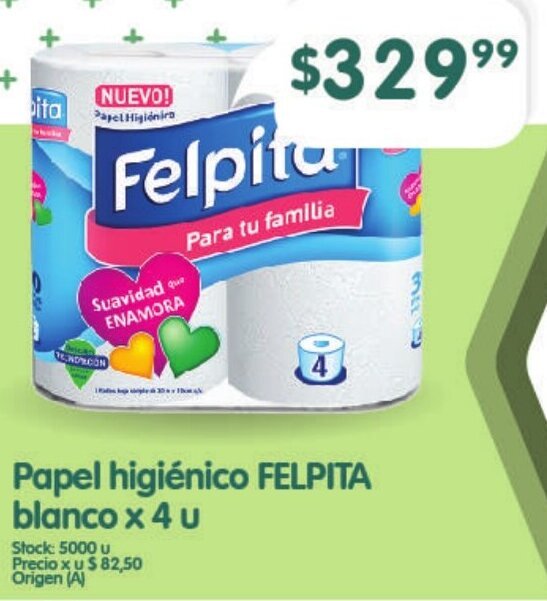 Supermercados Buenos Días Papel higiénico FELPITA blanco x 4 u oferta