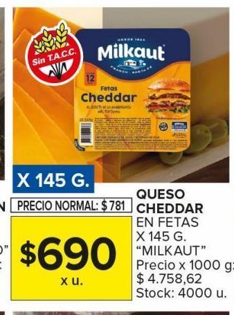 Carrefour Maxi Queso cheddar en fetas milkaut x 145g oferta