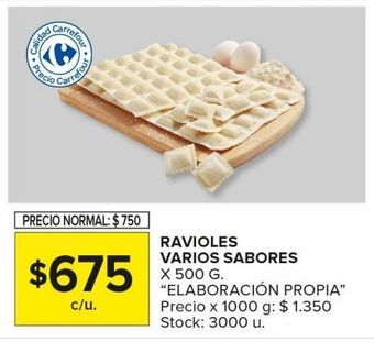 Carrefour Maxi Ravioles varios sabores x 500g elab. propia oferta
