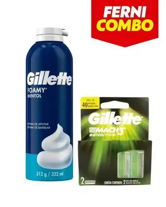 Ferniplast Combo espuma de afeitar gillette foamy 312g + cartuchos mach3 sensitive 2un oferta