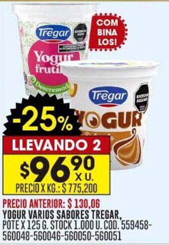 Coto YOGUR VARIOS SABORES TREGAR, POTE X 125 G. oferta