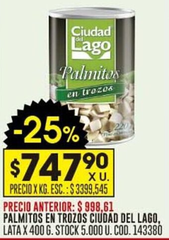 Coto PALMITOS EN TROZOS CIUDAD DEL LAGO, LATA X 400 G. oferta