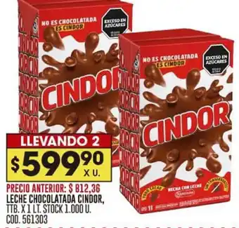 Coto LECHE CHOCOLATADA CINDOR, TTB. X 1 LT. STOCK 1.000 U. COD. 561303 oferta