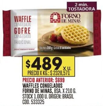 Coto WAFFLES CONGELADOS FORNO DE MINAS, BSA. X 210 G. STOCK 1.000 U. ORIGEN: BRASIL COD.533325 oferta