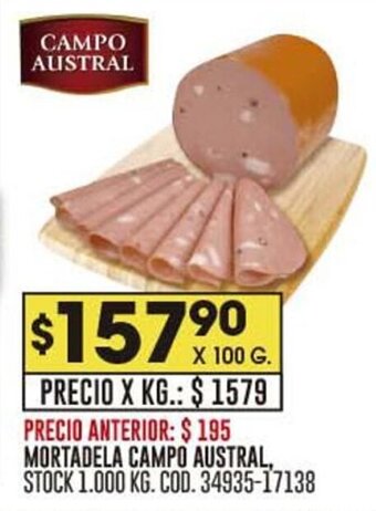 Coto MORTADELA CAMPO AUSTRAL, STOCK 1.000 KG. COD. 34935-17138 oferta