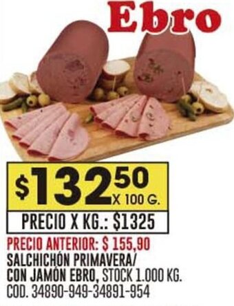 Coto SALCHICHÓN PRIMAVERA/ CON JAMÓN EBRO, STOCK 1.000 KG. COD. 34890-949-34891-954 oferta