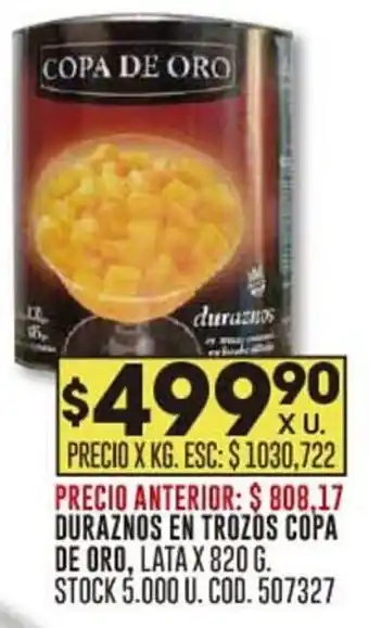 Coto DURAZNOS EN TROZOS COPA DE ORO, LATA X 820 G. STOCK 5.000 U. COD. 507327 oferta