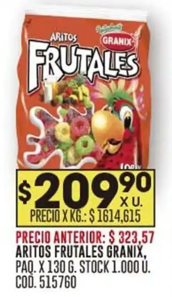 Coto ARITOS FRUTALES GRANIX, PAQ. X 130 G. STOCK 1.000 Ú. COD. 515760 oferta