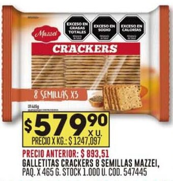Coto GALLETITAS CRACKERS 8 SEMILLAS MAZZEI, PAQ. X 465 G. STOCK 1.000 U. COD. 547445 oferta