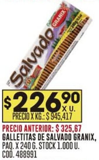 Coto GALLETITAS DE SALVADO GRANIX, PAQ. X 240 G. STOCK 1.000 U. COD.488991 oferta