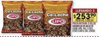Coto CARAMELOS DE DULCE DE LECHE LIPO, PAQ. X 150 G. STOCK 5.000 U. COD. 129030 oferta