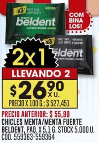 Coto CHICLES MENTA/MENTA FUERTE BELDENT, PAQ. X 5,1 G. STOCK 5.000 U. COD. 559363-559364 oferta