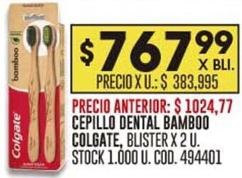 Coto CEPILLO DENTAL BAMBOO COLGATE, BLISTER X2U. STOCK 1.000 U. COD. 494401 oferta