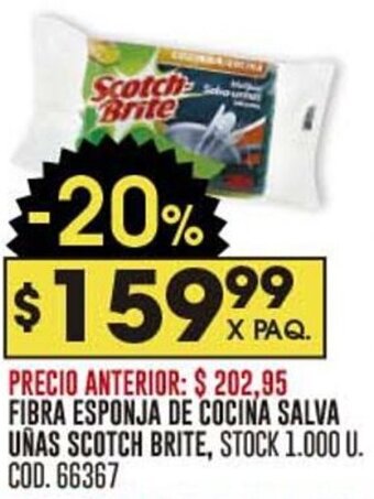 Coto FIBRA ESPONJA DE COCINA SALVA UÑAS SCOTCH BRITE, STOCK 1.000 U. COD.66367 oferta