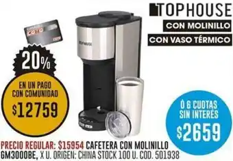 Coto CAFETERA CON MOLINILLO GM3000BE, X U. ORIGEN: CHINA STOCK 100 U. COD. 501938 oferta