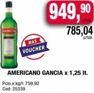 Maxiconsumo AMERICANO GANCIA x 1,25 It. oferta