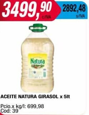 Maxiconsumo ACEITE NATURA GIRASOL x 5lt oferta