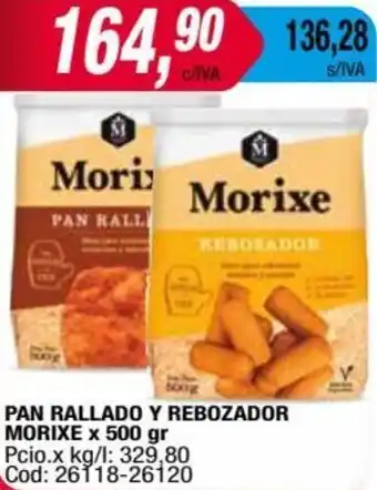 Maxiconsumo PAN RALLADO Y REBOZADOR MORIXE x 500 gr oferta