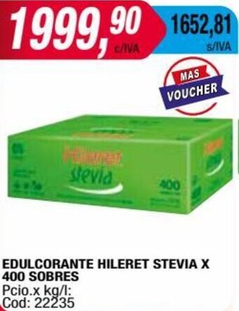 Maxiconsumo EDULCORANTE HILERET STEVIA X 400 SOBRES oferta
