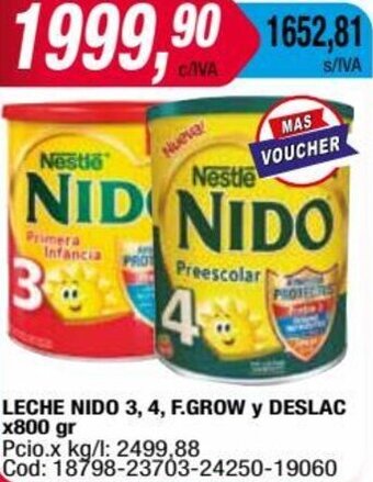 Maxiconsumo LECHE NIDO 3, 4, F.GROW y DESLAC x800 gr oferta
