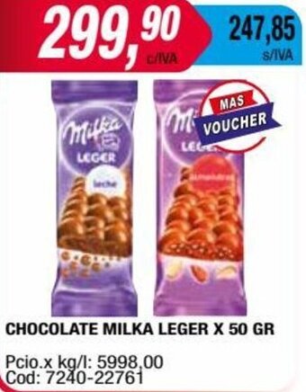 Maxiconsumo CHOCOLATE MILKA LEGER X 50 GR oferta