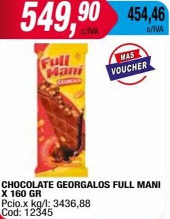 Maxiconsumo CHOCOLATE GEORGALOS FULL MANI X 160 GR oferta