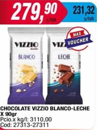 Maxiconsumo CHOCOLATE VIZZIO BLANCO-LECHE X 90gr oferta