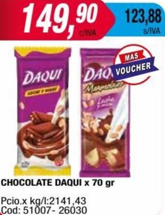 Maxiconsumo CHOCOLATE DAQUI x 70 gr oferta