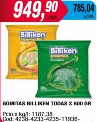 Maxiconsumo GOMITAS BILLIKEN TODAS X 800 GR oferta