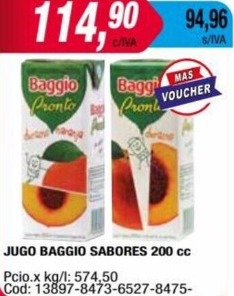 Maxiconsumo JUGO BAGGIO SABORES 200 cc oferta