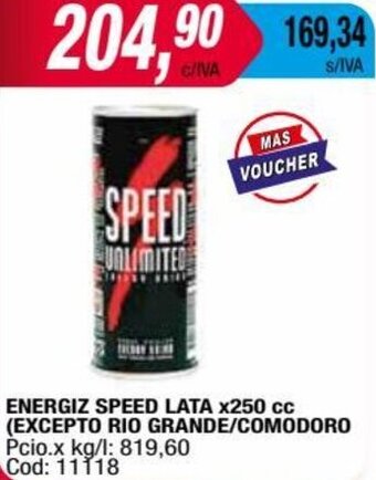 Maxiconsumo ENERGIZ SPEED LATA x250 cc (EXCEPTO RIO GRANDE/COMODORO oferta