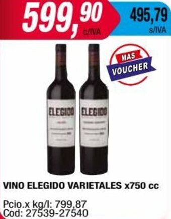 Maxiconsumo VINO ELEGIDO VARIETALES X750 cc oferta