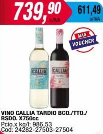 Maxiconsumo VINO CALLIA TARDIO BCO./TTO./ RSDO. X750cc oferta