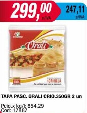 Maxiconsumo TAPA PASC. ORALI CRIO.350GR 2 un oferta