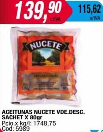 Maxiconsumo ACEITUNAS NUCETE VDE.DESC. SACHET X 80gr oferta