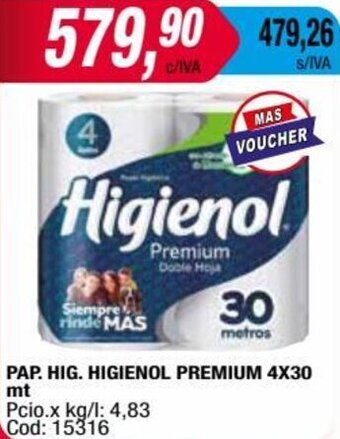 Maxiconsumo PAP. HIG. HIGIENOL PREMIUM 4X30 mt oferta