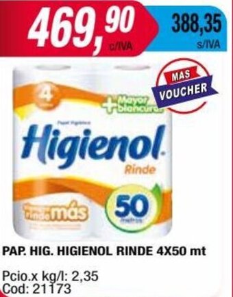 Maxiconsumo PAP. HIG. HIGIENOL RINDE 4X50 mt oferta
