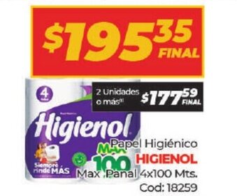 Diarco Higienol Papel Higiénico Max Panal 4 x 100mts oferta