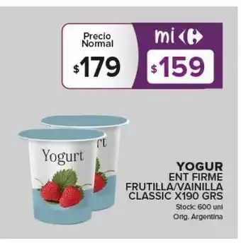 Carrefour Maxi Yogur entero firme frutilla/vainilla classic x 190g oferta