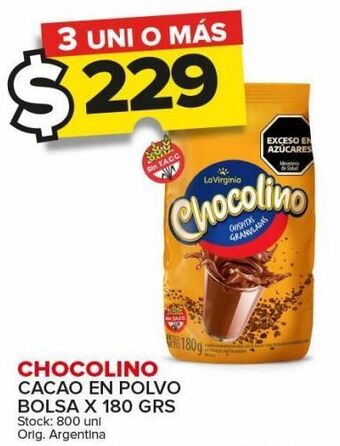 Carrefour Maxi Cacao en polvo chocolino x 180g oferta