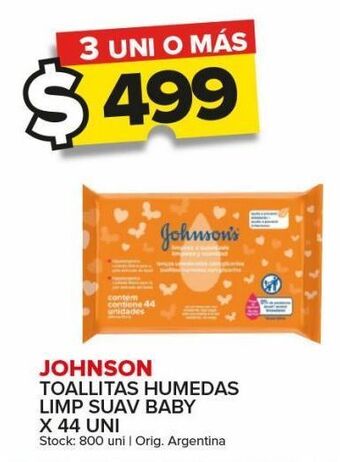 Carrefour Maxi Toallitas húmedas para bebé johnson's baby x 44uni oferta