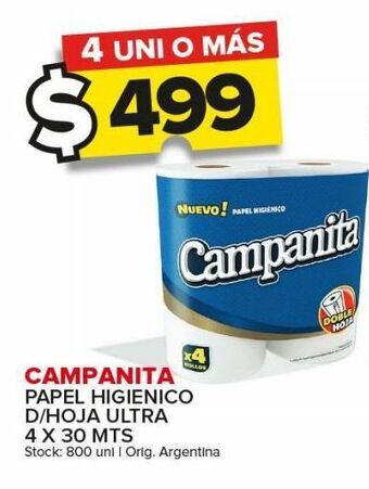 Carrefour Maxi Papel higiénico campanita d/h ultra 4 x 30m oferta