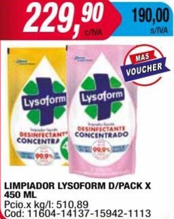 Maxiconsumo LIMPIADOR LYSOFORM D/PACK X 450 ML oferta