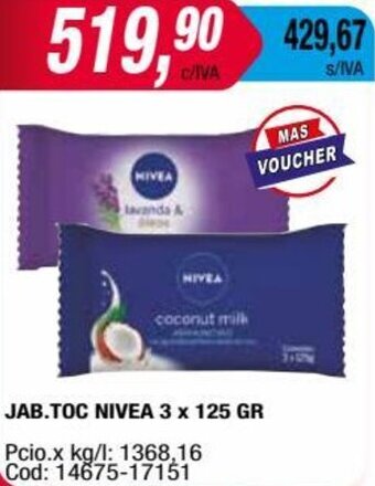 Maxiconsumo JAB.TOC NIVEA 3 x 125 GR oferta