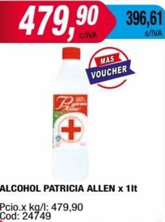 Maxiconsumo ALCOHOL PATRICIA ALLEN x 1lt oferta