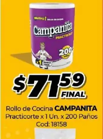 Diarco Campanita Rollo de Cocina Practicorte x 1 Un. x 200 Paños oferta