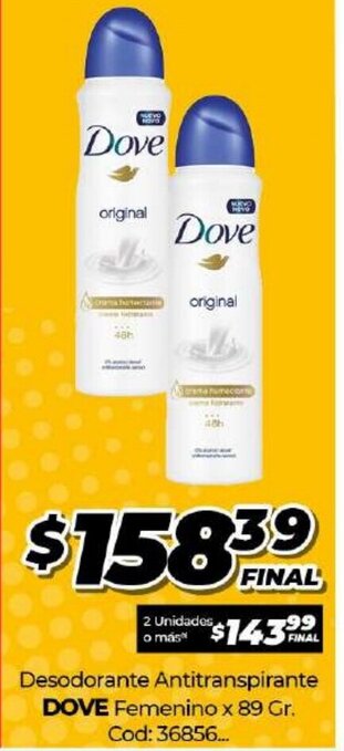 Diarco Dove Desodorante Antitranspirante Femenino x 89gr oferta