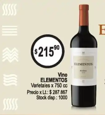 Supermercados Top Elementos Vino x 750cc oferta